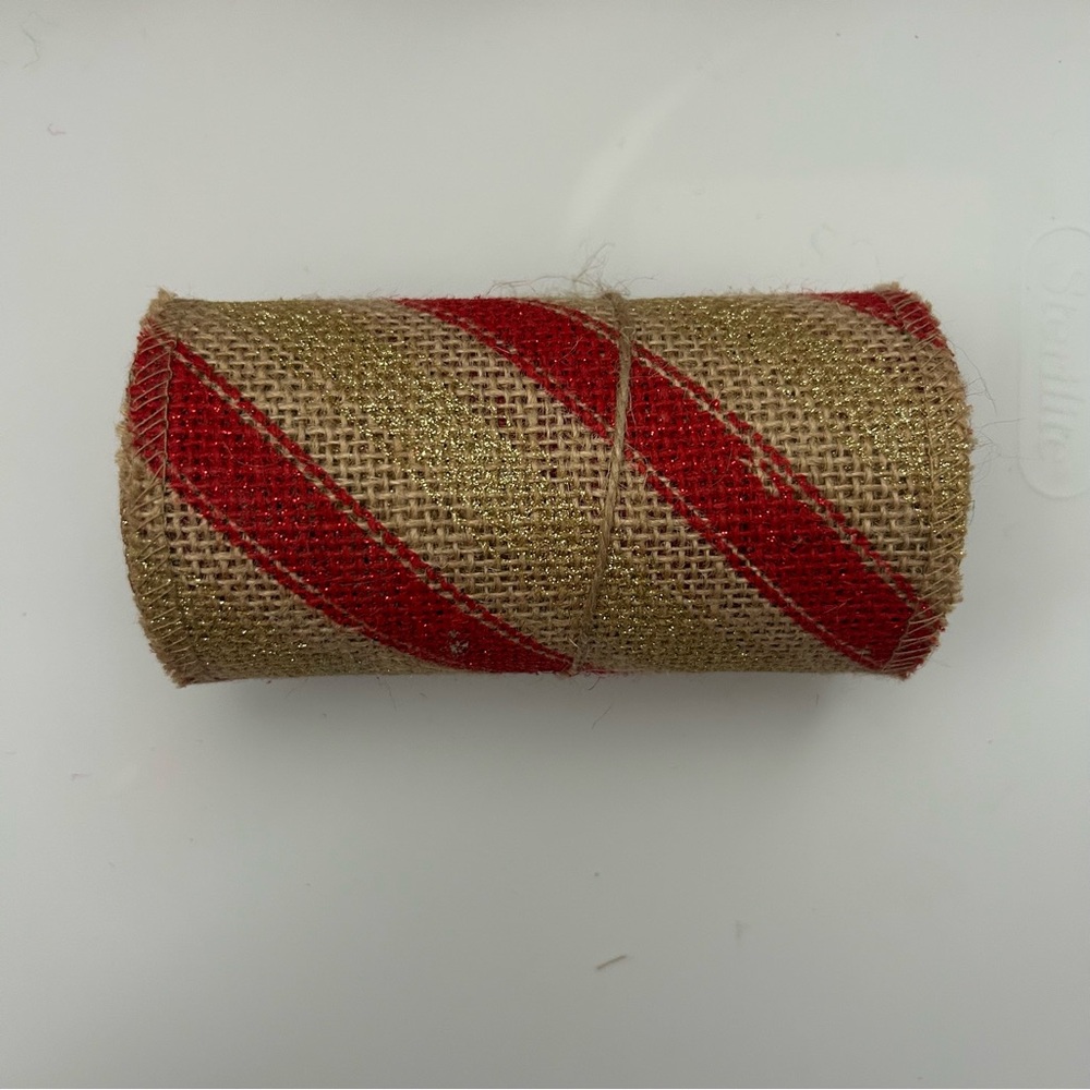 NWT Red Striped Burlap Ribbon